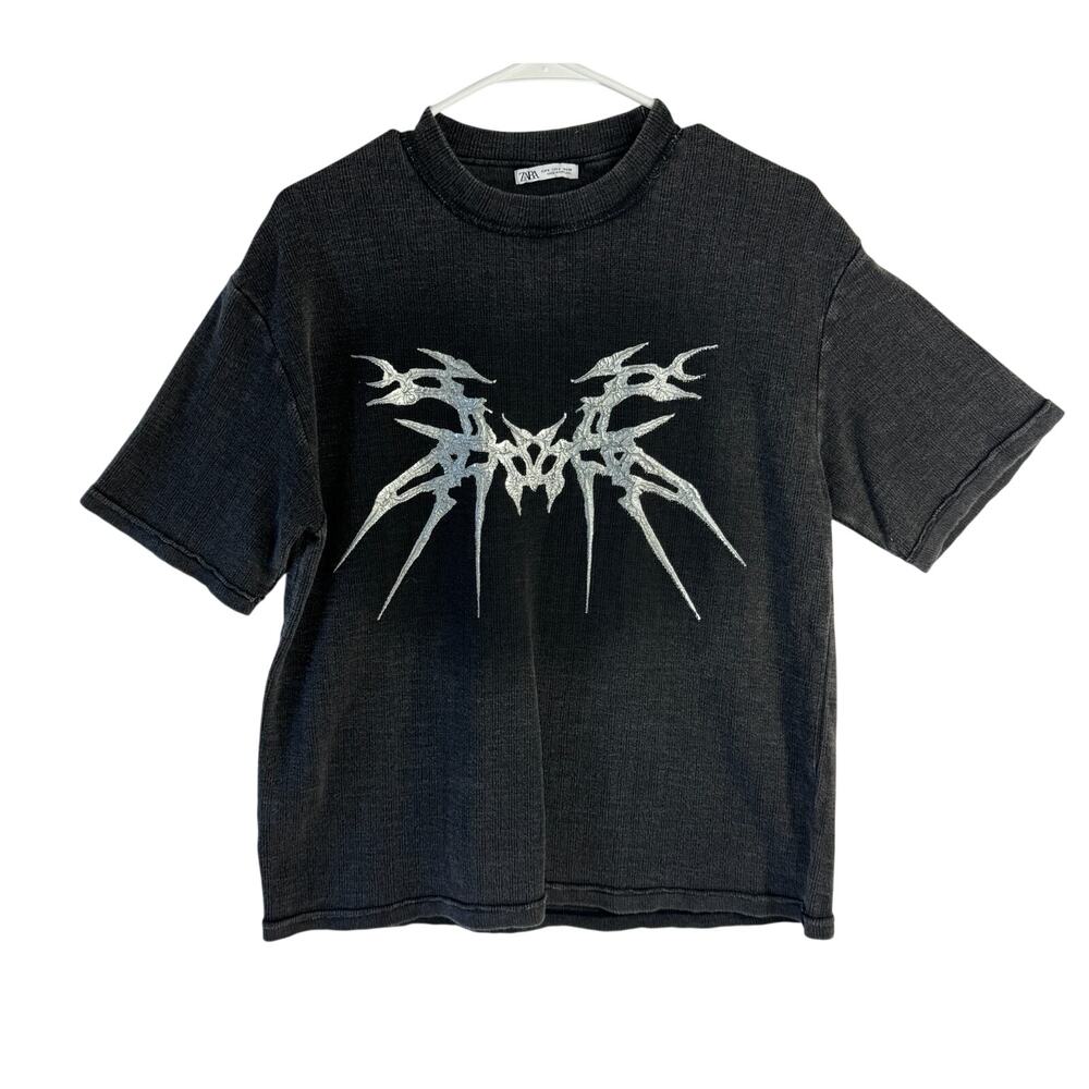 Zara Relax Fit Tee Y2K Style Opium Men's Black Graphic Shirt size S